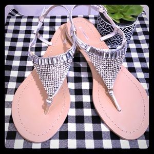 Express rhinestone thong sandals silver size 8
